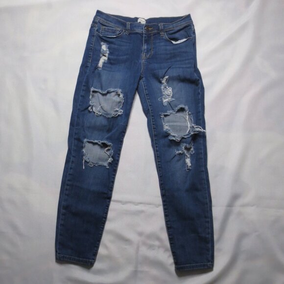 SNEAK PEEK womens JEANS distressed BLUE denim STRETCH mid-rise SIZE M - Picture 1 of 15